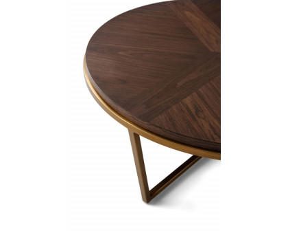 Theodore Alexander Small Fisher Round Cocktail Table - Walnut Veneer/Brass