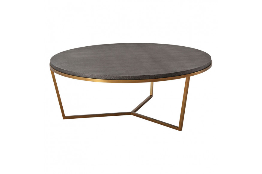 Theodore Alexander™ Fisher Round Cocktail Table Shagreen - Shagreen and Brass Finish