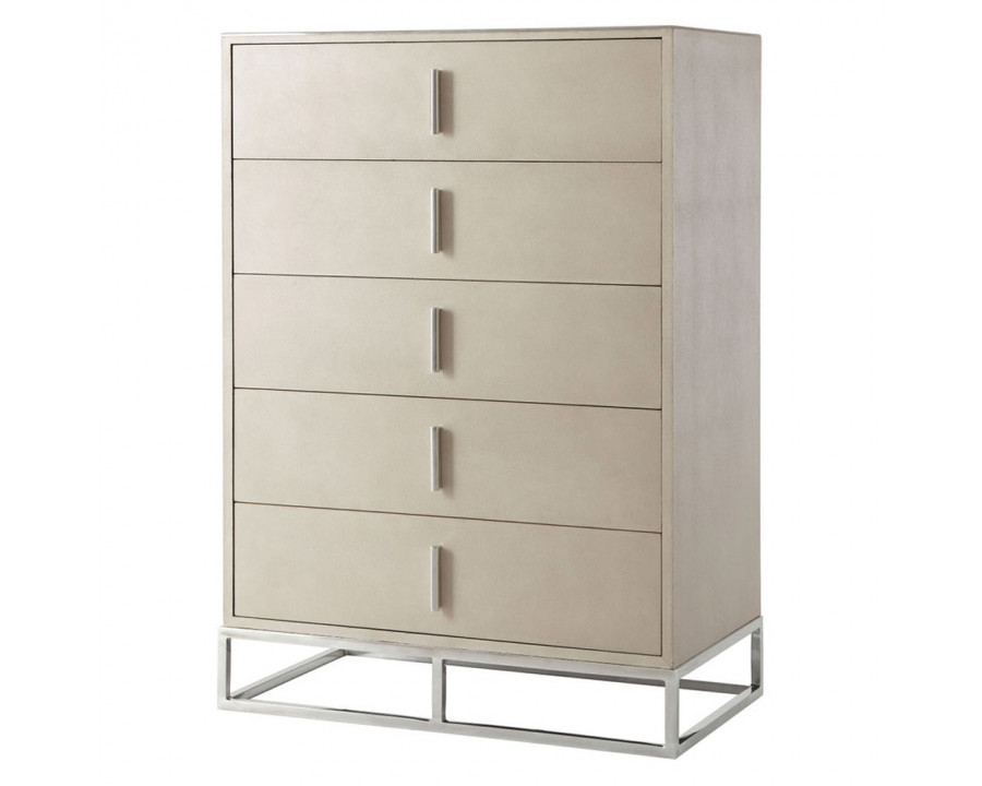 Theodore Alexander Blain Tall Boy Chest Of Drawers - Overcast/Nickel