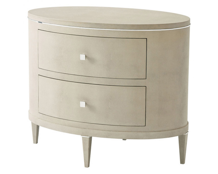 Theodore Alexander Eli Oval Nightstand - Overcast/Nickel