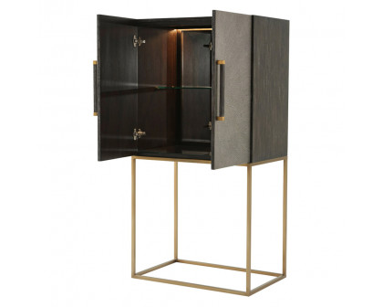 Theodore Alexander Travers Bar Cabinet - Rowan, Tempest/Brushed Brass