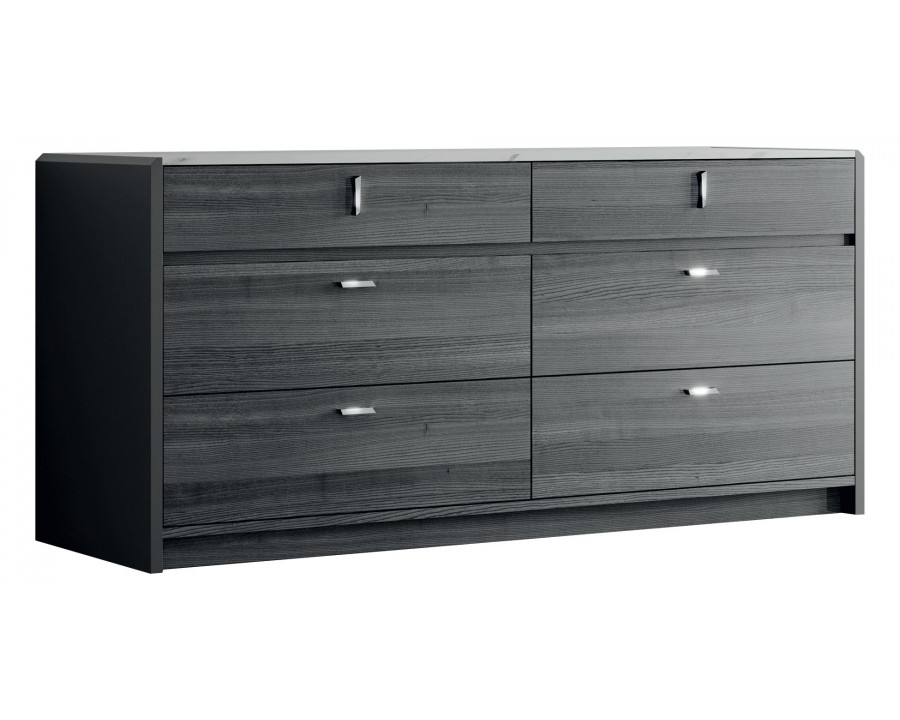 Tomasella - Vulcano 6-Drawer Double Dresser in Gray Oak/High Gloss, Wood