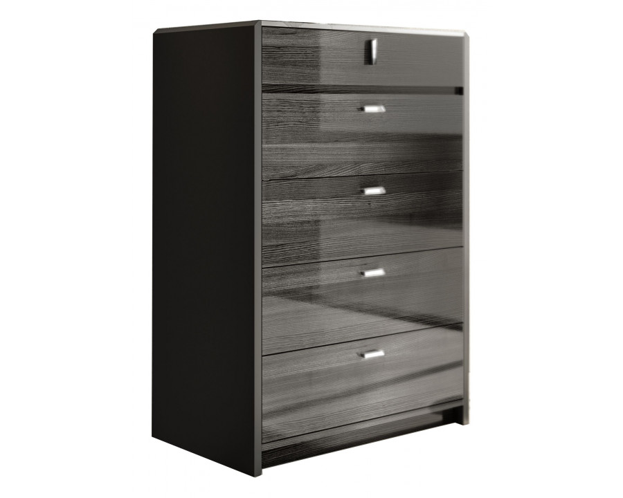 Tomasella - Vulcano 5-Drawer Chest in Gray Oak/High Gloss, Wood