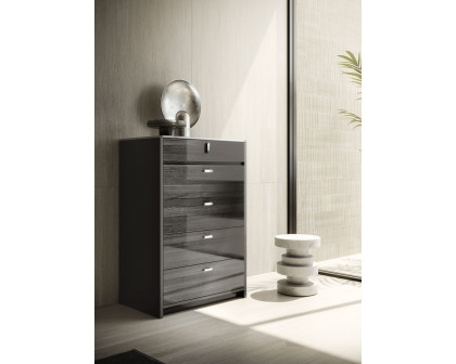 Tomasella - Vulcano 5-Drawer Chest in Gray Oak/High Gloss, Wood