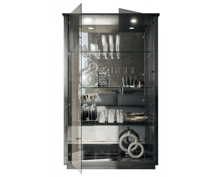 Tomasella - Vulcano 2-Door Curio Cabinet in Gray Oak/High Gloss, Wood/Glass