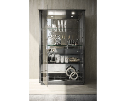 Tomasella - Vulcano 2-Door Curio Cabinet in Gray Oak/High Gloss, Wood/Glass