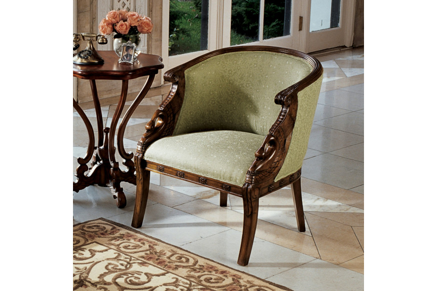 Toscano™ Due Cigno Tub Chair - Green, Fabric/Mahogany