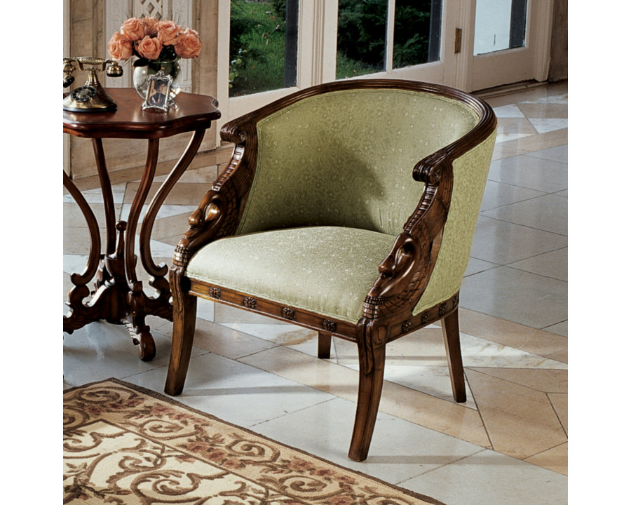 Toscano - Due Cigno Tub Chair in Green, Fabric/Mahogany