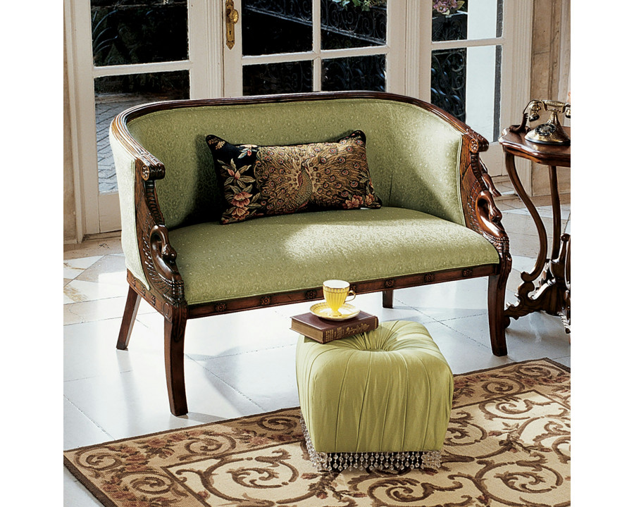 Toscano - Due Cigno Settee Bench in Green, Farbic/Mahogany