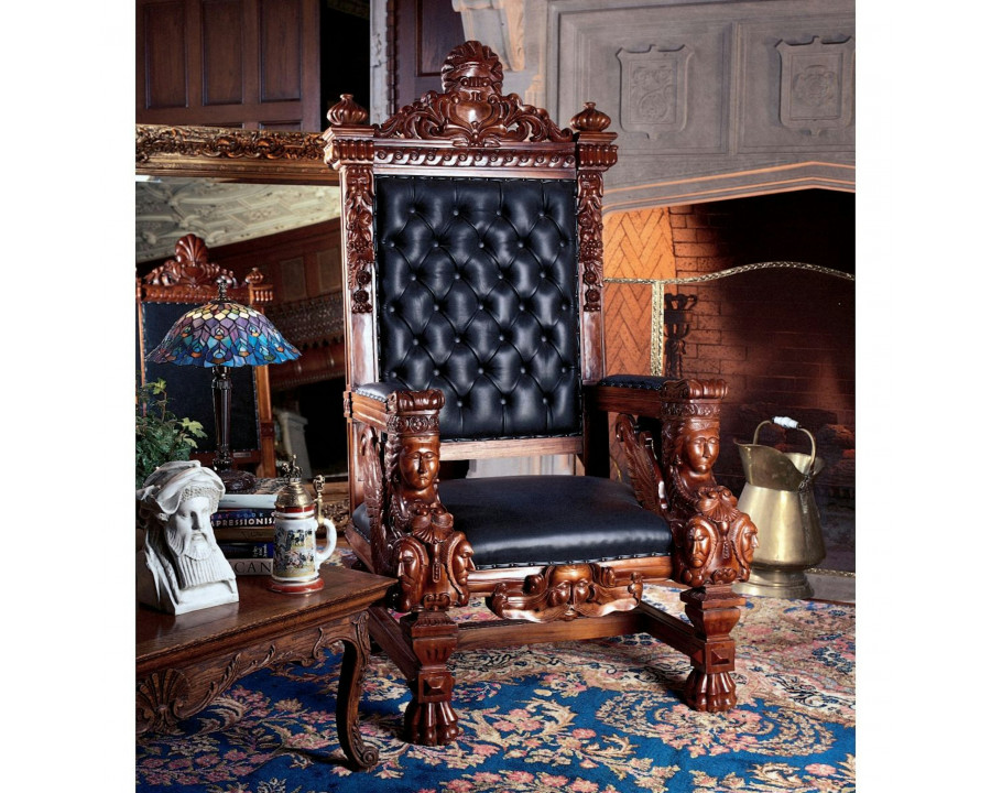 Toscano - The Fitzjames Throne Chair in Black, Leather