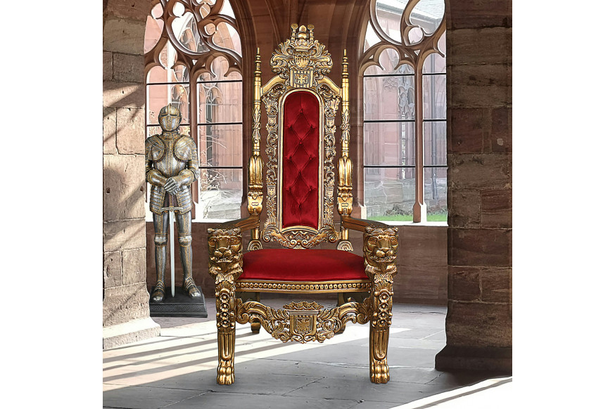 Toscano™ Golden Lord Raffles Lion Throne Chair - Gold, Mahogany