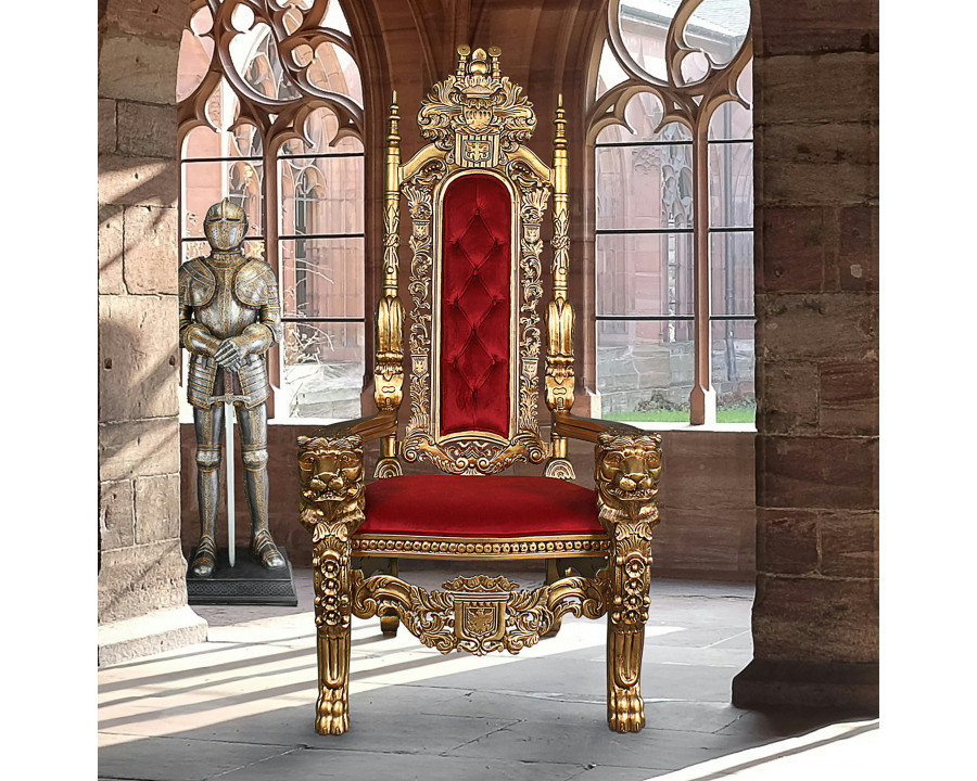 Toscano - Golden Lord Raffles Lion Throne Chair in Gold, Mahogany