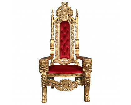 Toscano™ Golden Lord Raffles Lion Throne Chair - Gold, Mahogany