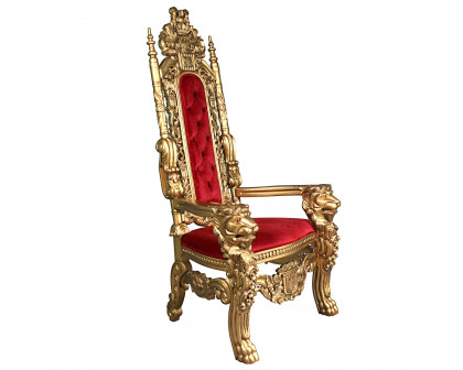 Toscano™ Golden Lord Raffles Lion Throne Chair - Gold, Mahogany