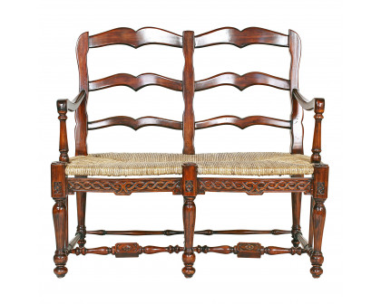 Toscano™ French Provincial Settee - Brown, Woven Rush/Mahogany