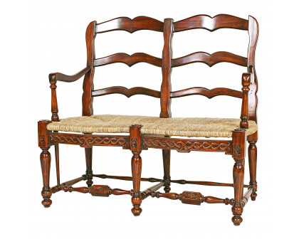 Toscano™ French Provincial Settee - Brown, Woven Rush/Mahogany