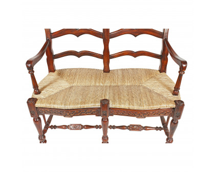 Toscano™ French Provincial Settee - Brown, Woven Rush/Mahogany