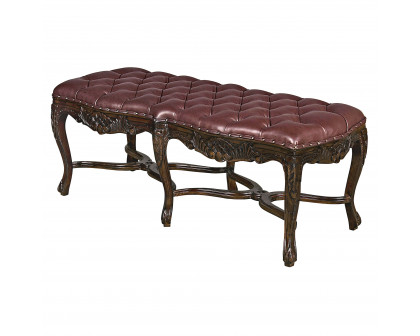 Toscano - Berkeley Square Bench in Cherry, Mahogany/Leather