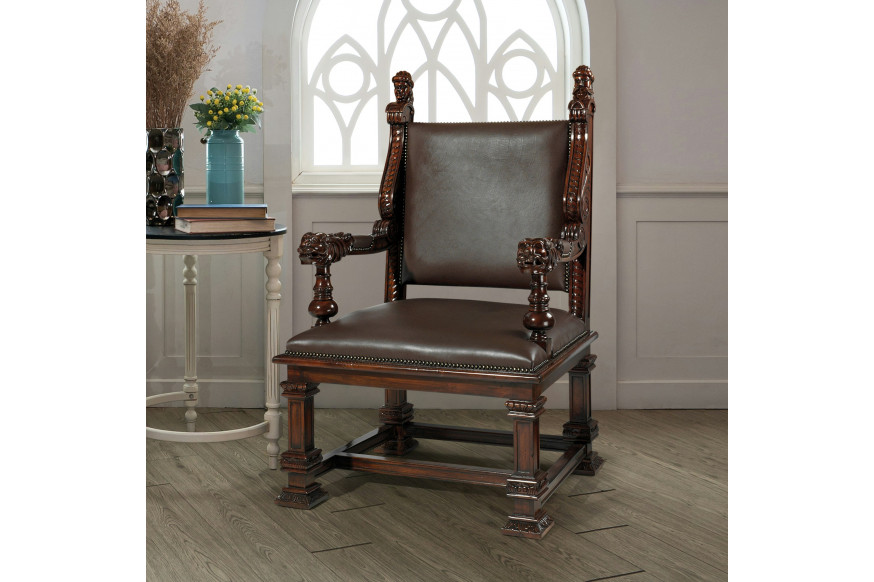 Toscano™ Lord Cumberland Royal Throne Chair - Cherry, Leather/Mahogany