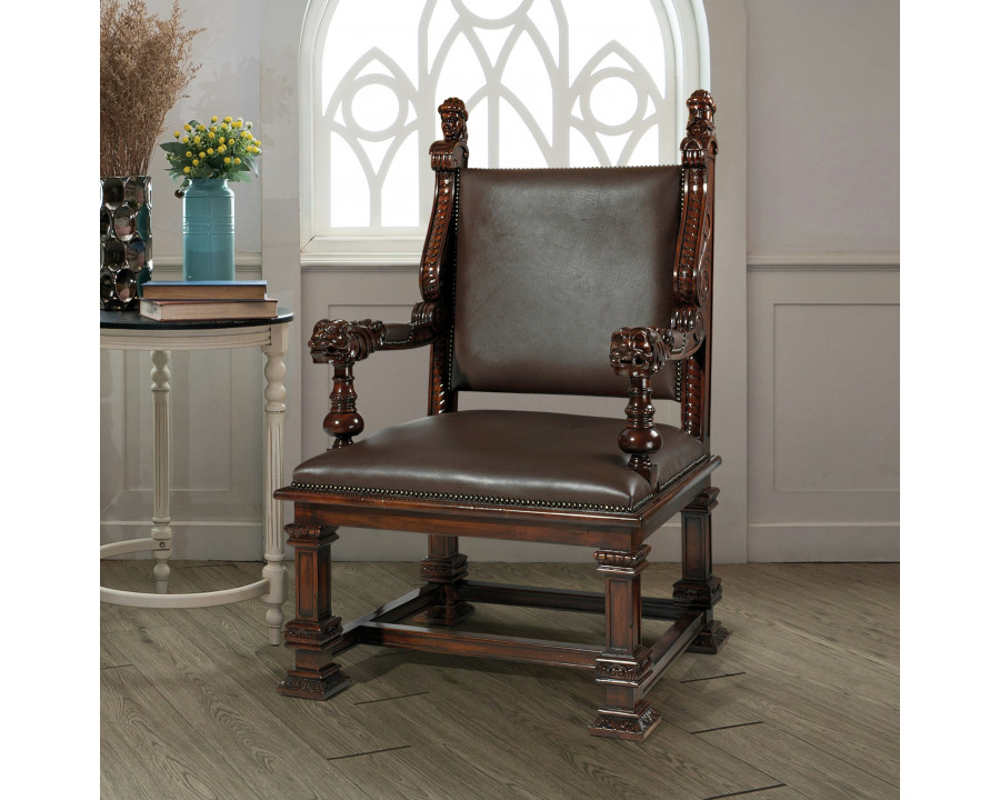 Toscano - Lord Cumberland Royal Throne Chair in Cherry, Leather/Mahogany