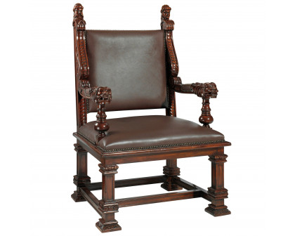 Toscano™ Lord Cumberland Royal Throne Chair - Cherry, Leather/Mahogany