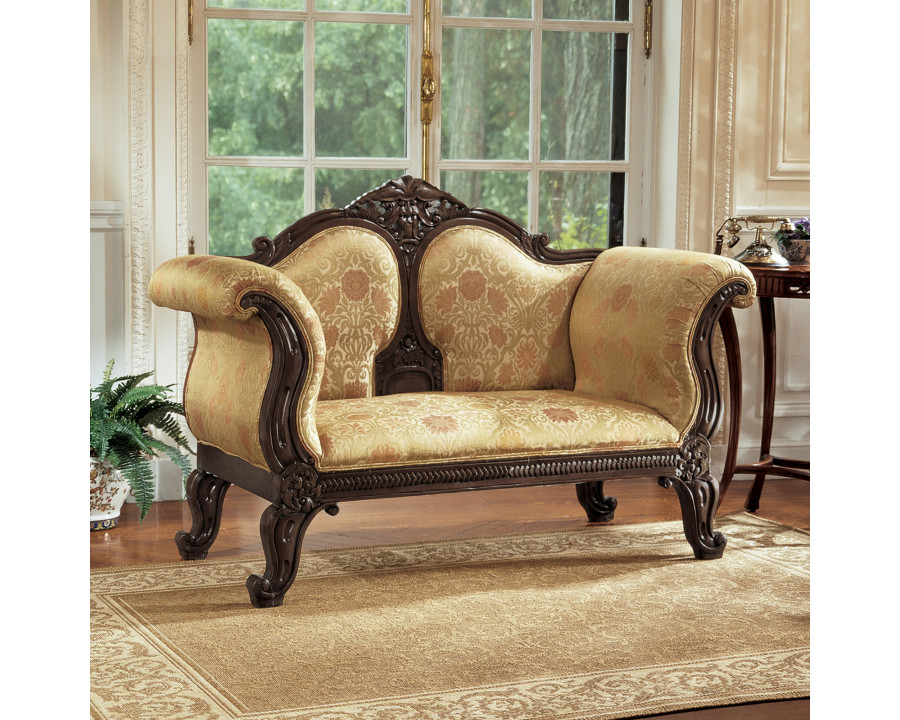 Toscano - Abbotsford House Victorian Sofa Couch in Tan, Fabric/Mahogany