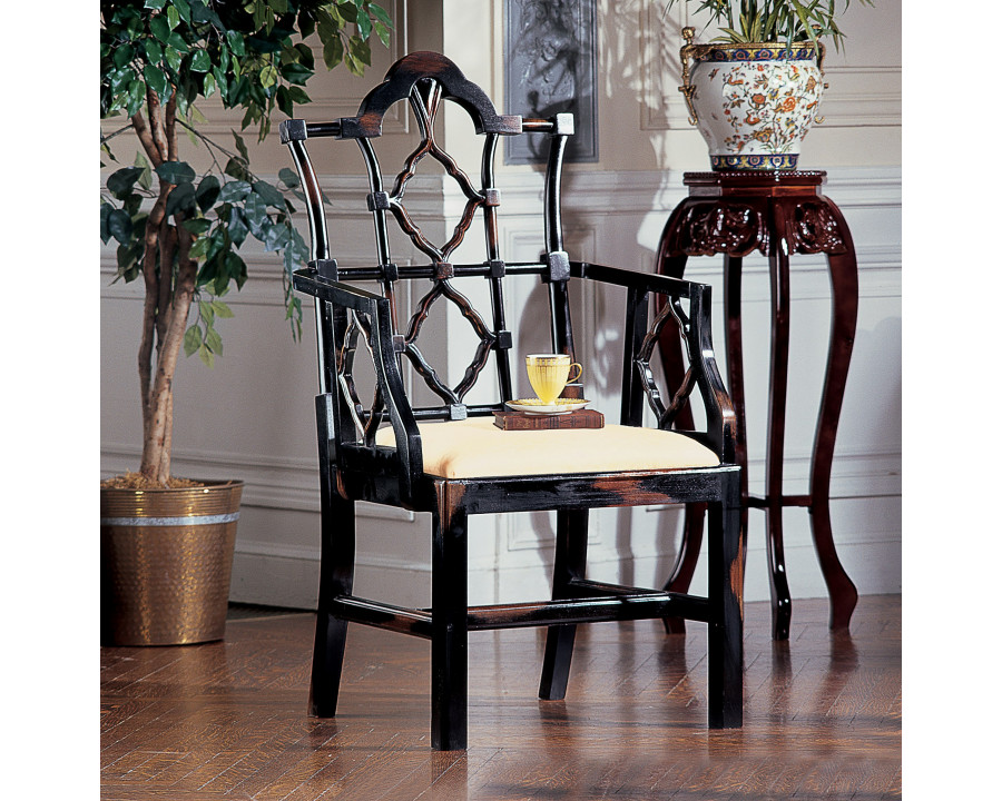 Toscano - Chinese Chippendale Chair in Beige, Fabric/Mahogany