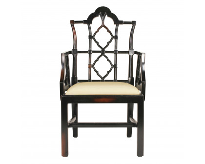 Toscano - Chinese Chippendale Chair in Beige, Fabric/Mahogany