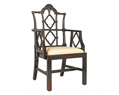 Toscano - Chinese Chippendale Chair in Beige, Fabric/Mahogany