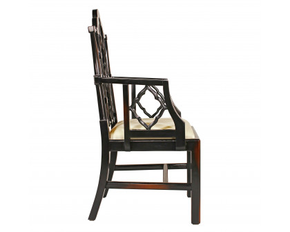 Toscano - Chinese Chippendale Chair in Beige, Fabric/Mahogany