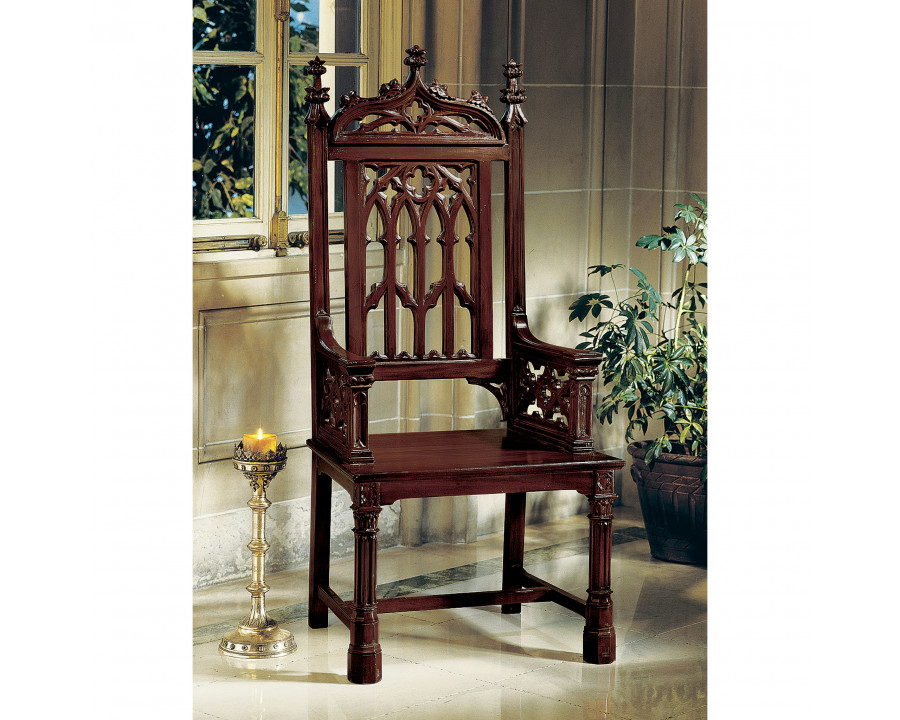 Toscano - Gothic Tracery Cathedral Chair in Cherry, Mahogany