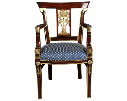 Toscano - British Colonial Plantation Armchair in Fabric/Mahogany