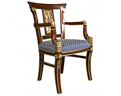 Toscano - British Colonial Plantation Armchair in Fabric/Mahogany