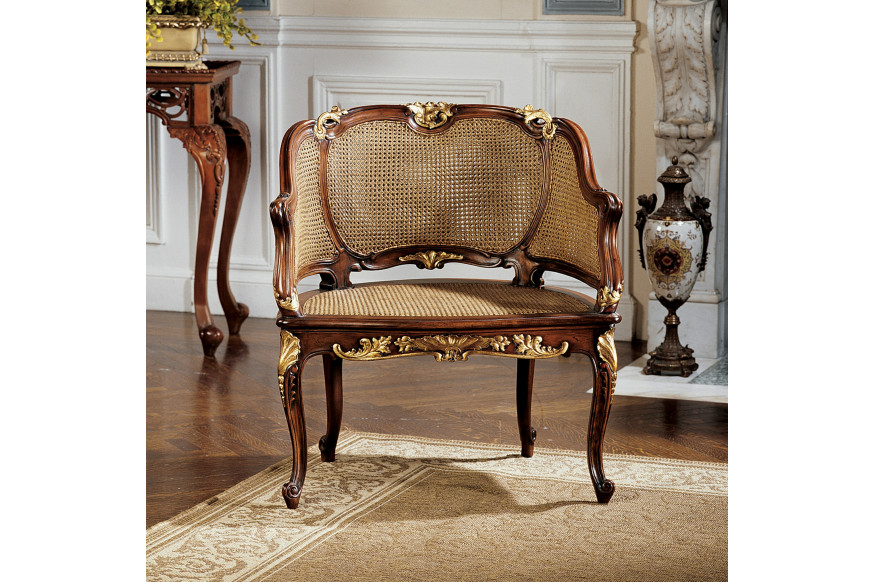 Toscano™ French Louis XV Rattan Chair - Beige, Fabric/Mahogany