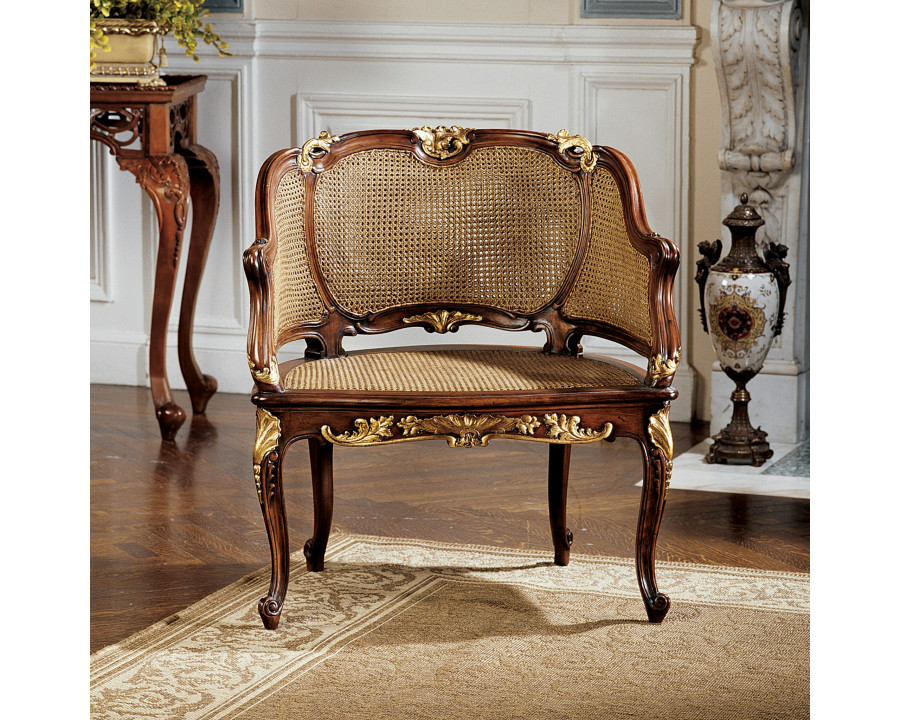 Toscano - French Louis XV Rattan Chair in Beige, Fabric/Mahogany