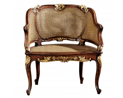 Toscano™ French Louis XV Rattan Chair - Beige, Fabric/Mahogany