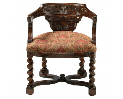 Toscano - Brussels Library Bergere Chair in Walnut, Fabric/Mahogany