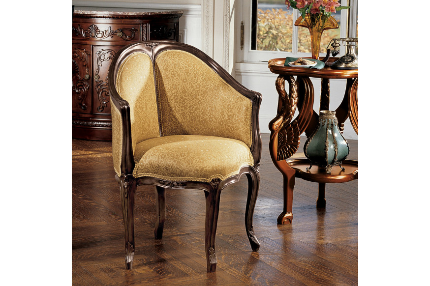 Toscano™ Louis XV Fauteuil de Bureau Chair - Beige, Fabric/Mahogany