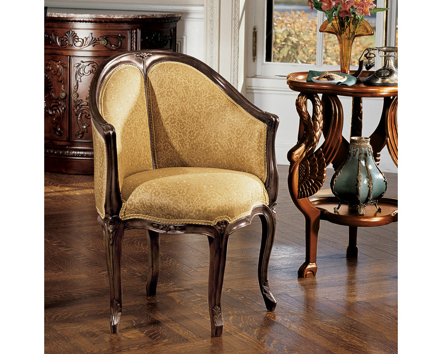 Toscano - Louis XV Fauteuil de Bureau Chair in Beige, Fabric/Mahogany