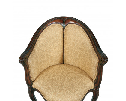 Toscano™ Louis XV Fauteuil de Bureau Chair - Beige, Fabric/Mahogany