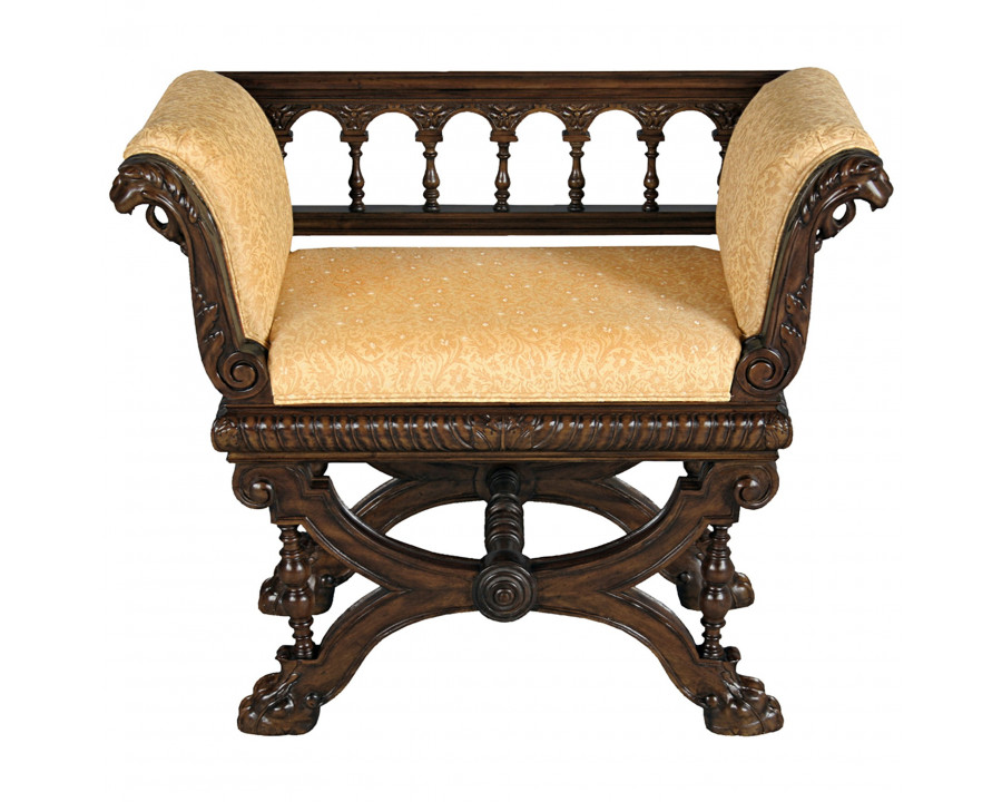 Toscano - Double Griffin Colonnade Bench in Beige, Fabric/Mahogany