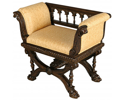 Toscano - Double Griffin Colonnade Bench in Beige, Fabric/Mahogany