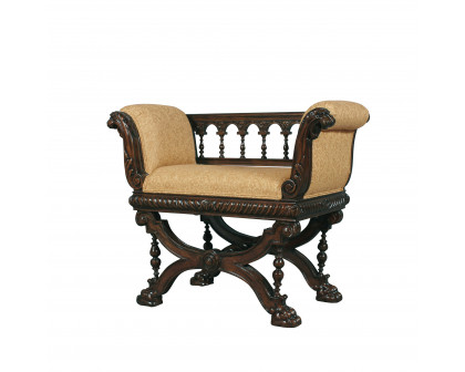 Toscano - Double Griffin Colonnade Bench in Beige, Fabric/Mahogany