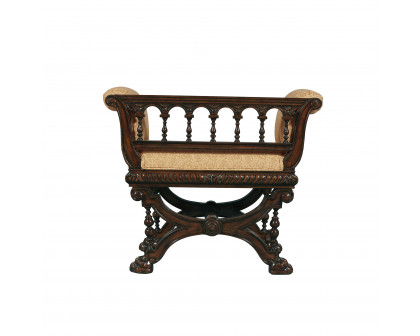 Toscano - Double Griffin Colonnade Bench in Beige, Fabric/Mahogany