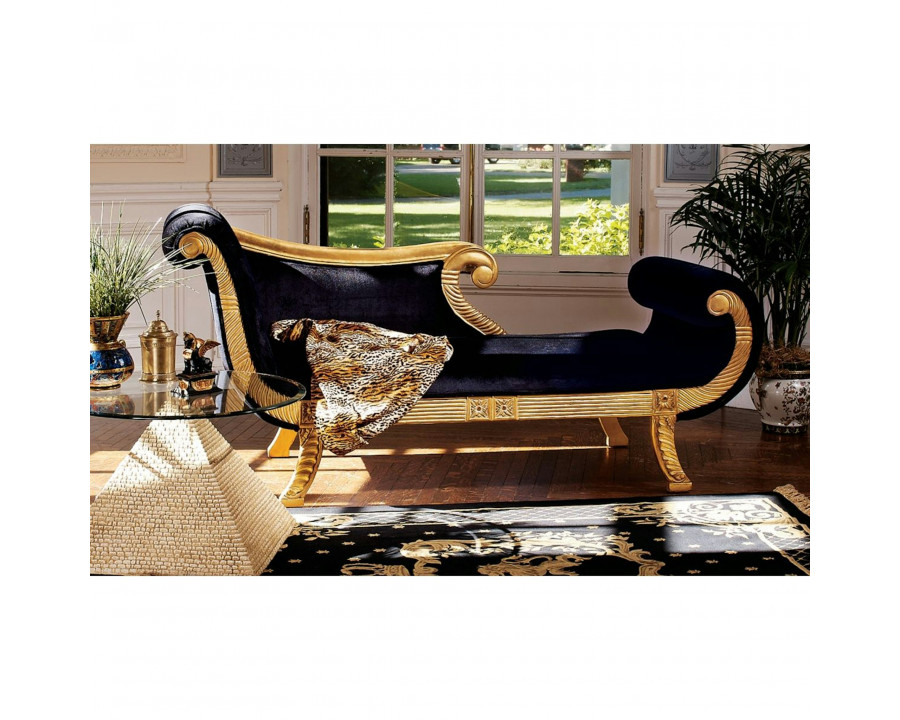 Toscano - Cleopatra Neoclassical Chaise Sofa in Black, Velvet