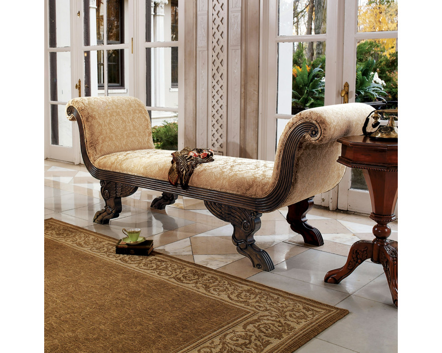 Toscano - The Veronique Bench in Beige, Fabric/Mahogany