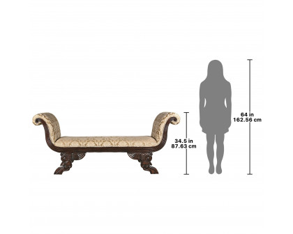 Toscano - The Veronique Bench in Beige, Fabric/Mahogany