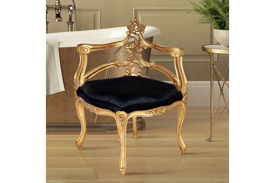 Toscano™ French Salon Slipper Chair - Ebony/Gold, Velvet/Mahogany