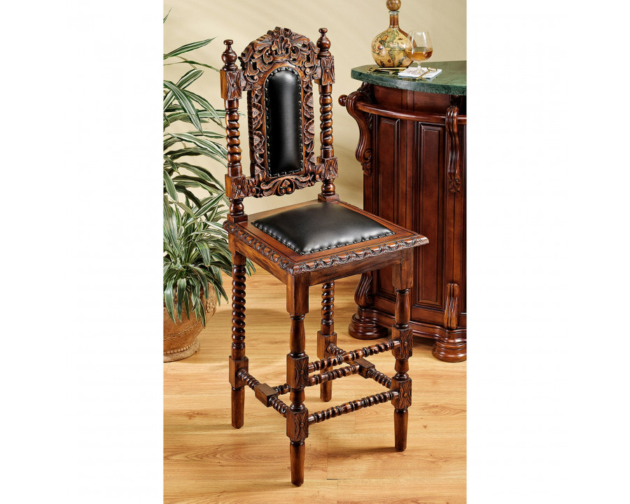 Toscano - Charles II Gothic Bar Stool in Walnut, Mahogany