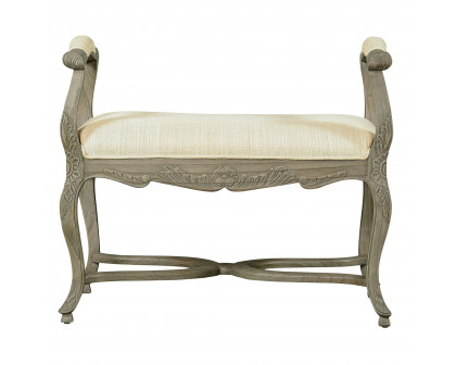 Toscano - The Carlisle Window Bench in Cream, Fabric/Mahogany